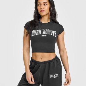 Cotton Baby T-Shirt with Athletic Graphic Soft Black