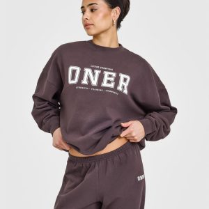Mid Weight Sweatshirt With Printed Logo Umber Brown