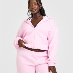 Lightweight Zip Through Hoodie With Oner Logo Washed Chalk Pink