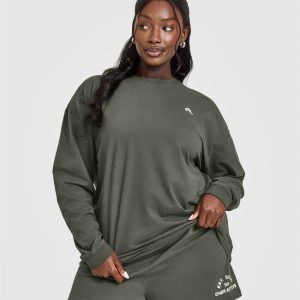 Classic Oversized Lightweight Long Sleeve Top Dark Khaki